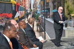 Maryland Governor Larry Hogan stands in front of a transitway backdrop as he outlines his $135 million plan to transform transit in Baltimore. Maryland Governor Larry Hogan stands in front of a transitway backdrop as he outlines his $135 million plan to transform transit in Baltimore.