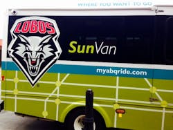 The vans will start plying Albuquerque’s streets later this October with the distinctive green and blue color design and depictions that ABQ Ride’s newer buses have. The vans will start plying Albuquerque’s streets later this October with the distinctive green and blue color design and depictions that ABQ Ride’s newer buses have.