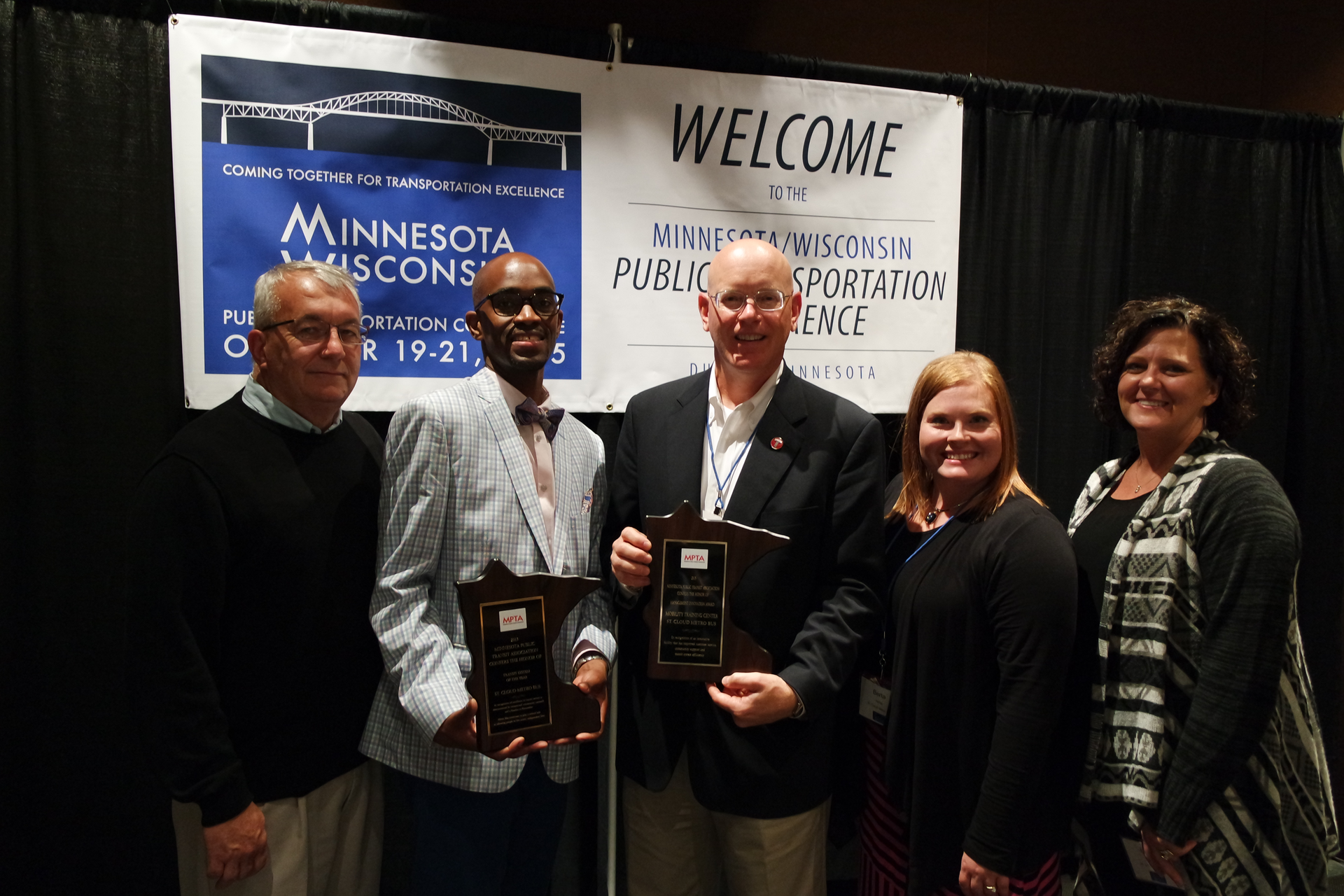St. Cloud Metro Bus board member John Liepert and Metro Bus staff Ryan Daniel, Tom Cruikshank, Berta Hartig and Paula Mastey.