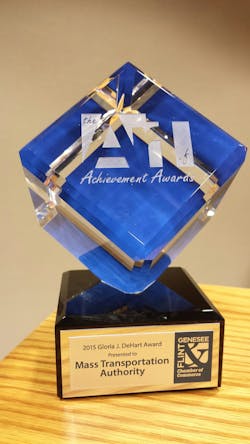 Ed Benning, Flint MTA’s general manager/CEO was presented the award by Flint and Genesee Chamber of Commerce Chairperson, Robert Rummel. Ed Benning, Flint MTA’s general manager/CEO was presented the award by Flint and Genesee Chamber of Commerce Chairperson, Robert Rummel.