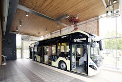 Recharging of the vehicles takes place at the two end stops, one being the indoor bus stop. Recharging of the vehicles takes place at the two end stops, one being the indoor bus stop.