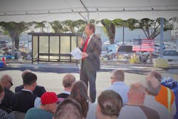 OCTA CEO Darrell Johnson speaks to a crowd of OCTA employees who served in the U.S. military during a veterans appreciation event Wednesday, Nov. 11 at the transportation agency’s Garden Grove base. OCTA CEO Darrell Johnson speaks to a crowd of OCTA employees who served in the U.S. military during a veterans appreciation event Wednesday, Nov. 11 at the transportation agency’s Garden Grove base.