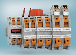 Phoenix Contact has expanded its range of Power Turn high-current terminals to include options with maximum wire sizes from 10 AWG to 250 MCM. Phoenix Contact has expanded its range of Power Turn high-current terminals to include options with maximum wire sizes from 10 AWG to 250 MCM.