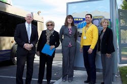 L-R: Larry Brown, RTC chairman and Clark County commissioner; Carolyn Goodman, RTC board member and mayor of the city of Las Vegas; Michelle Johnston, clinical director of U.S. VETS &ndash; Las Vegas; Joseph Roth, IKEA public affairs manager; and Susan Brager, Clark County commissioner gather in front of the transit shelter and featured artwork that will be placed along new Route 121 &ndash; Durango/Buffalo.