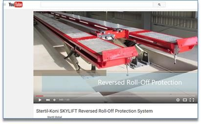 Stertil-Koni has introduced a new, space-saving reverse roll-off protection option for it's true vertical rise heavy-duty platform vehicle lifting system, Skylift.