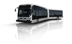BYD's 60-foot electric articulated bus has a 172-mile EV range. BYD's 60-foot electric articulated bus has a 172-mile EV range.