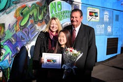 Bob Miller Middle School Principal Nicole Donadio, former Nevada Governor Bob Miller and student winner Sharon Lee celebrate the RTC’s ninth annual anti-graffiti art contest. Bob Miller Middle School Principal Nicole Donadio, former Nevada Governor Bob Miller and student winner Sharon Lee celebrate the RTC’s ninth annual anti-graffiti art contest.