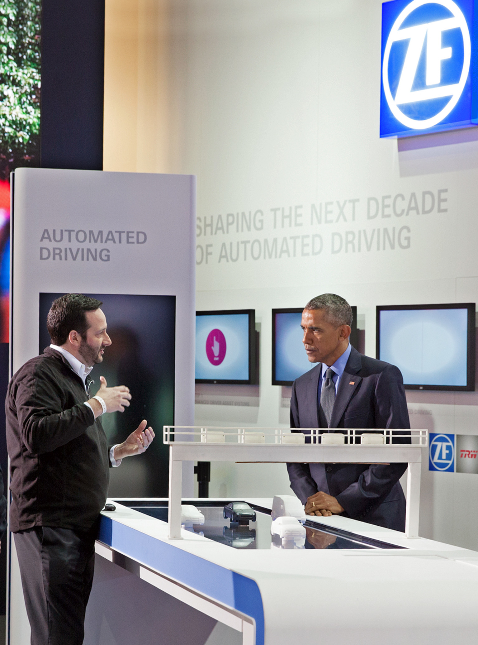 President Obama visits the ZF booth in Detroit.