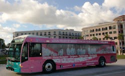 The pink bus will be used on high-volume Palm Tran routes through April.
