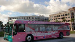 The pink bus will be used on high-volume Palm Tran routes through April.