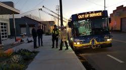 A SLO Transit bus assists firefighters in response to an emergency.
