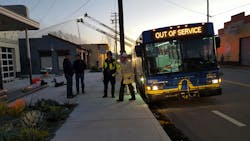 A SLO Transit bus assists firefighters in response to an emergency. A SLO Transit bus assists firefighters in response to an emergency.