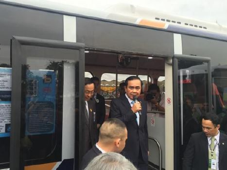 Thai Prime Minister Prayut Chan-o-cha on the BYD K9, announcing the launch of Thailand&rsquo;s first electric bus tender.