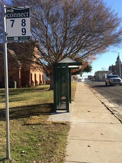 Bus shelter at Oak and Cedar. Bus shelter at Oak and Cedar.