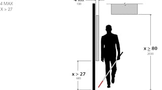 Video walls that are between 27 inches and 80 inches off the floor must be less than 4 inches off the walk to allow for the visually impaired to easily walk past.