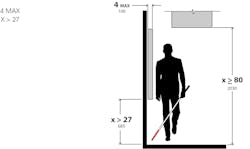 Video walls that are between 27 inches and 80 inches off the floor must be less than 4 inches off the walk to allow for the visually impaired to easily walk past. Video walls that are between 27 inches and 80 inches off the floor must be less than 4 inches off the walk to allow for the visually impaired to easily walk past.