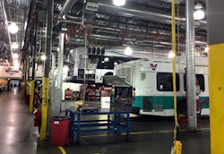 The Tempe bus garage was designs for natural gas vehicles. The buses are backed in so they can all be accessed from a common center aisle. The Tempe bus garage was designs for natural gas vehicles. The buses are backed in so they can all be accessed from a common center aisle.