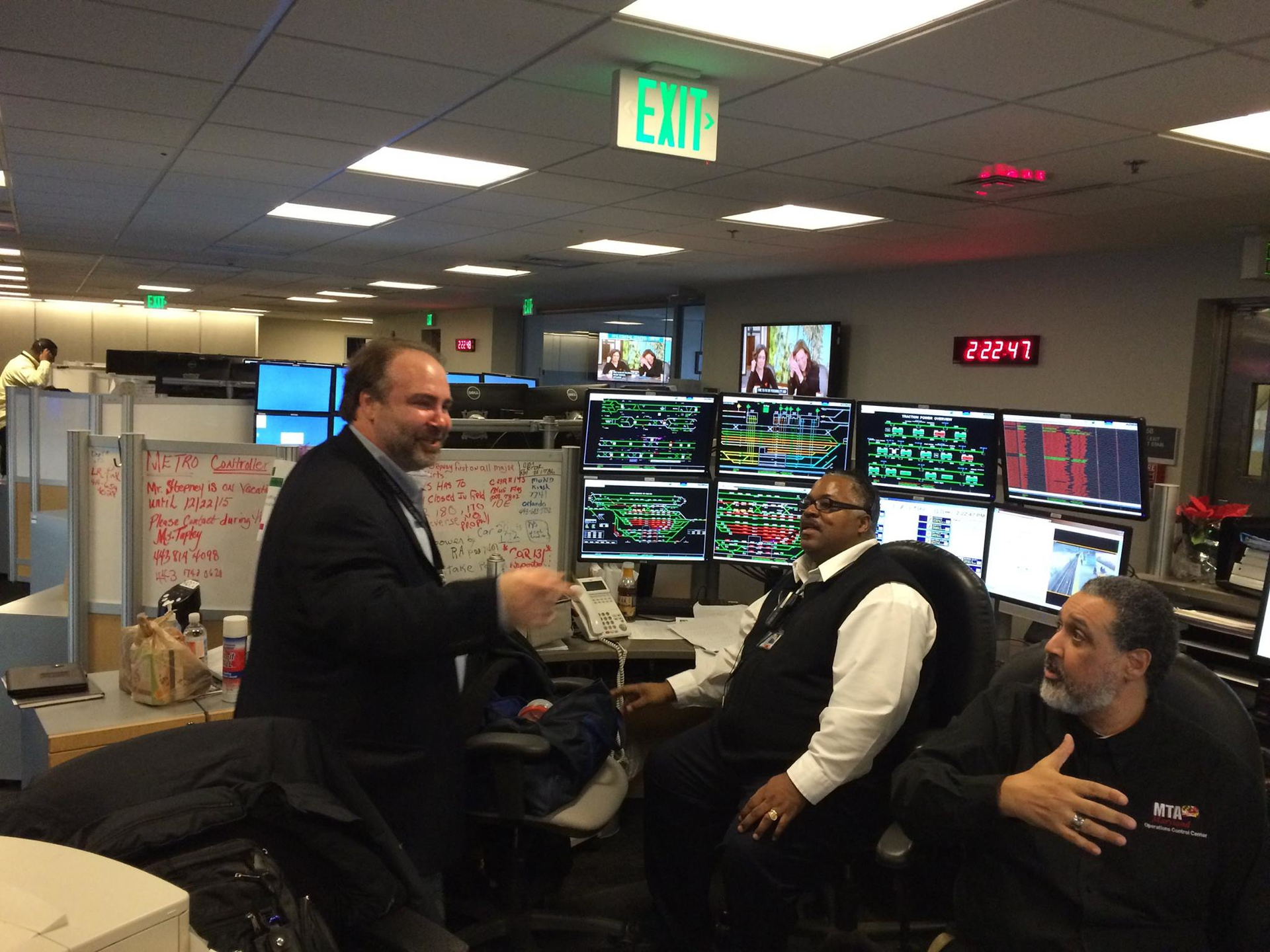 MTA Administrator Paul Comfort consults with managers at the MTA Operations Control Center during Winter Storm Jonas.