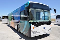 The BYD K9 pure electric shuttle bus at Sydney Airport. The BYD K9 pure electric shuttle bus at Sydney Airport.