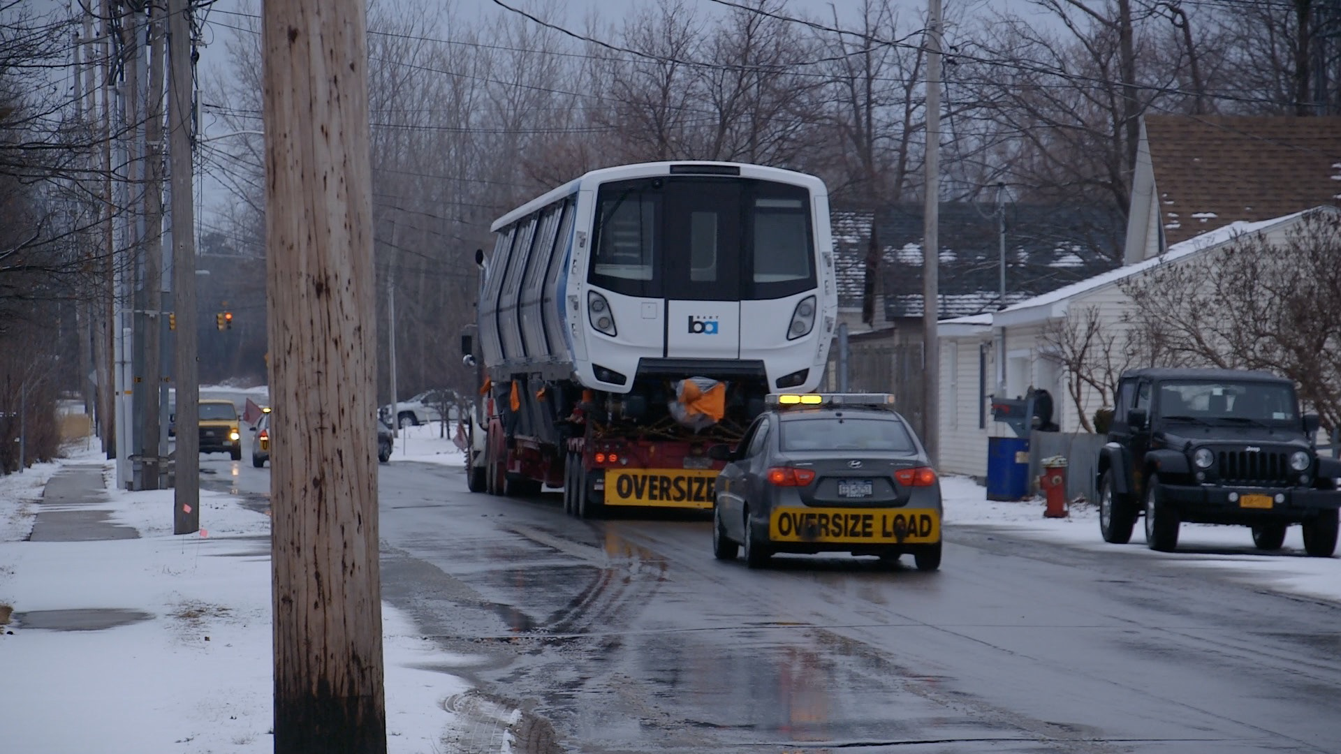 Train car number 3001x was carefully strapped to a flatbed truck before departing for its 3600 mile trip home to the Bay Area.