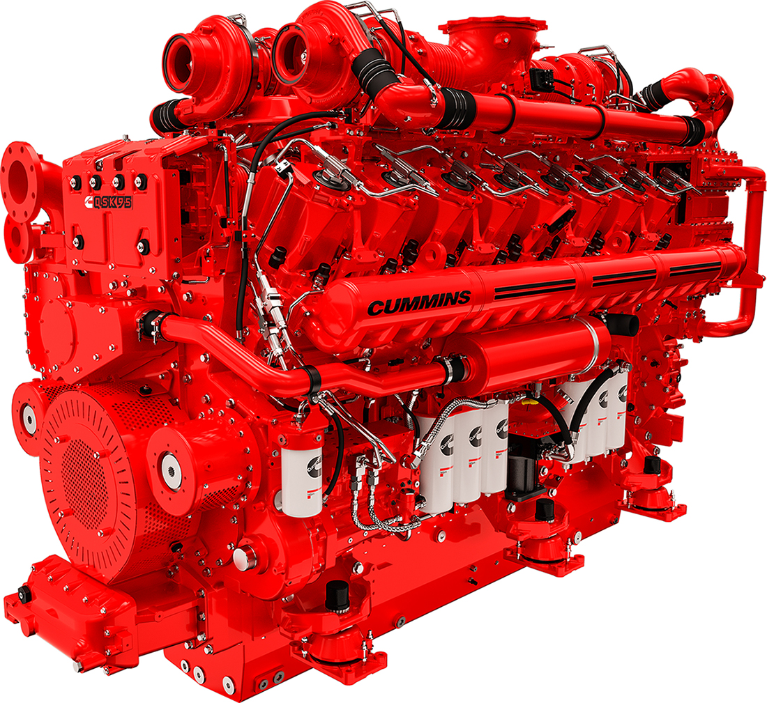 At 4400 hp (3281 kW), the QSK95 achieves the highest output of any 16-cylinder high-speed diesel, and is capable of a top speed of 125 mph (201 km/hr) as a prime mover.