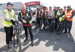 Trainee bus driver Jack Yates with BikeRight! instructor Phil Inamorata and colleagues on the 2WheelsAware course. Trainee bus driver Jack Yates with BikeRight! instructor Phil Inamorata and colleagues on the 2WheelsAware course.