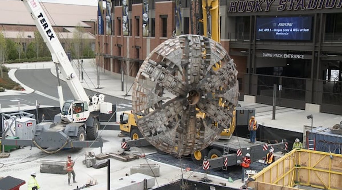 Northgate Link Extension TBM Cutterhead Being Lifted Out of UW Retrieval Shaft