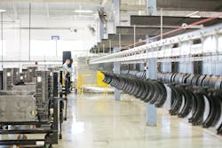 Bendix brake shoes cool down following the application of the advanced coating and the tightly controlled oven curing process that provide maximum protection against rust jacking.