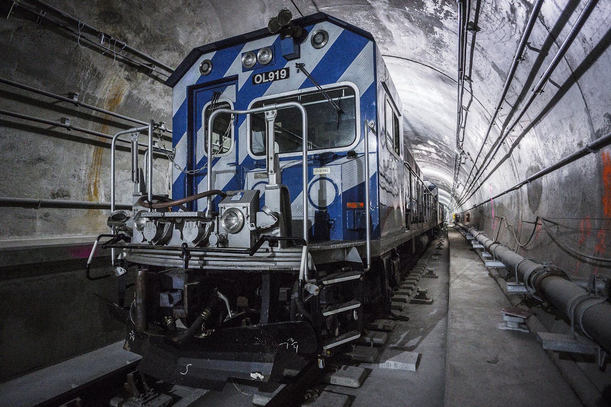 First work train rides over new tracks leading from the 63rd st station on the Second Avenue Subway Project.