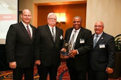 Metra Chief Safety and Environmental Officer Hilary Konczal (left to right), Metra Police Lieutenant Tom Donegan and Metra Public Safety Coordinator Larry Green and Metra Executive Director/CEO Don Orseno pause for a photo May 26 at the American Association of Railroads (AAR) Leadership Forum in Washington, D.C. Donegan and Green were recognized by the AAR for their contributions to rail safety education. Metra Chief Safety and Environmental Officer Hilary Konczal (left to right), Metra Police Lieutenant Tom Donegan and Metra Public Safety Coordinator Larry Green and Metra Executive Director/CEO Don Orseno pause for a photo May 26 at the American Association of Railroads (AAR) Leadership Forum in Washington, D.C. Donegan and Green were recognized by the AAR for their contributions to rail safety education.