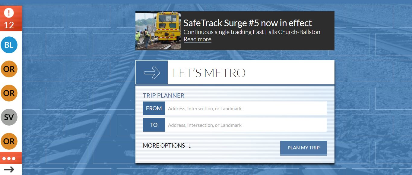 Preview of the Washington Metropolitan Area Transit Authority (Metro) new website.