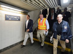 Governor Andrew M. Cuomo, MTA Chairman & CEO Thomas F. Prendergast and NYS Department of Health Commissioner Howard A. Zucker, M.D. placed anti-mosquito larvicide in an area of standing water at the Whitehall St station on Tue., August 2, 2016. Governor Andrew M. Cuomo, MTA Chairman & CEO Thomas F. Prendergast and NYS Department of Health Commissioner Howard A. Zucker, M.D. placed anti-mosquito larvicide in an area of standing water at the Whitehall St station on Tue., August 2, 2016.