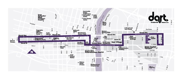 Map of DART's free downtown shuttle route.