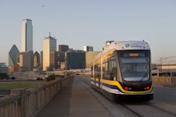 Dallas Streetcar crossing the Houston Street Viaduct. Dallas Streetcar crossing the Houston Street Viaduct.