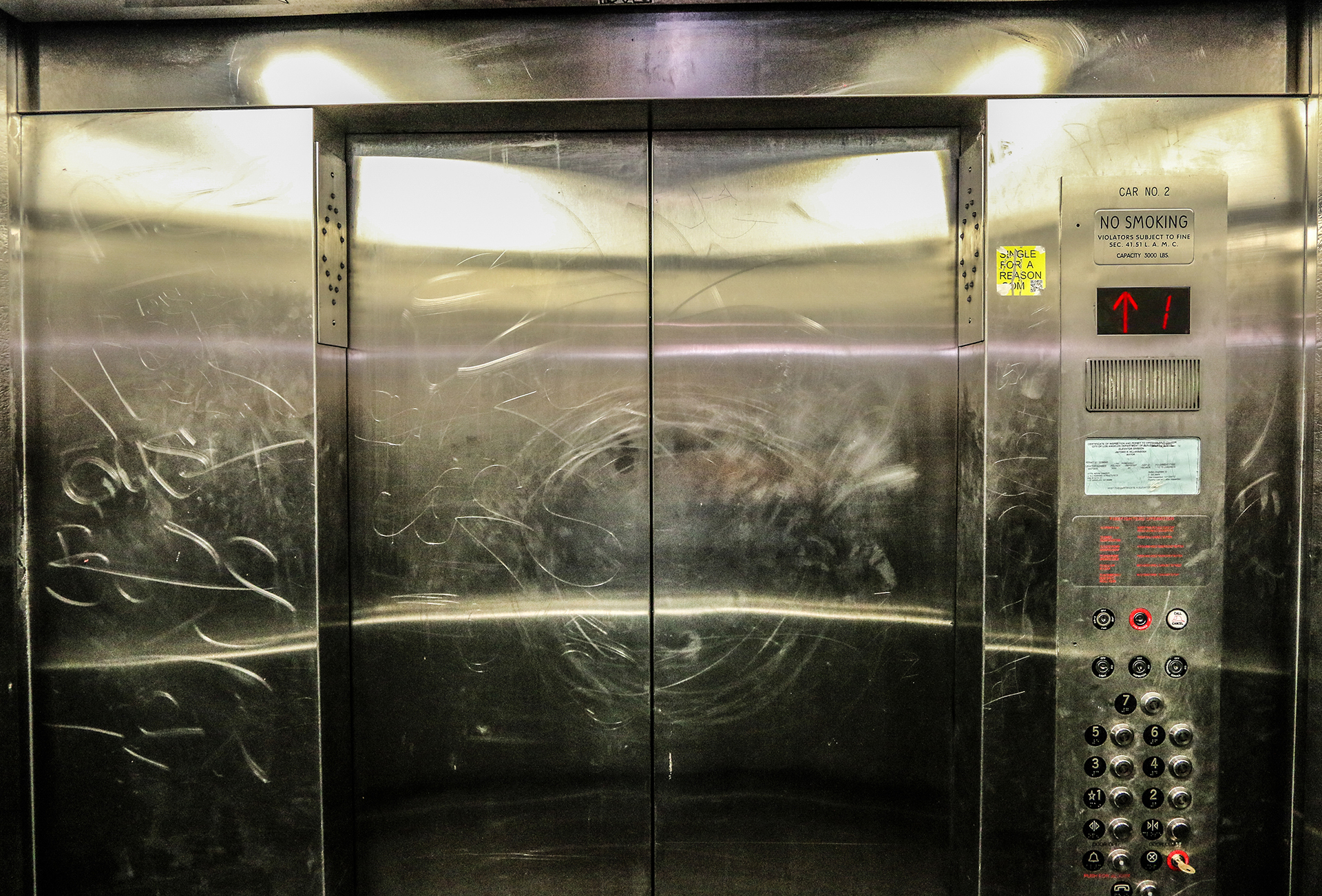 Elevator cab vandalism.