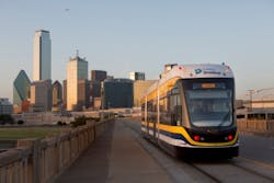 A Brookville Liberty Streetcar crosses the Houston Street Viaduct in Dallas without the use of overhead wire. The American manufacturer shipped its fourth Liberty Streetcar to Dallas the week of July 25, 2016. A Brookville Liberty Streetcar crosses the Houston Street Viaduct in Dallas without the use of overhead wire. The American manufacturer shipped its fourth Liberty Streetcar to Dallas the week of July 25, 2016.