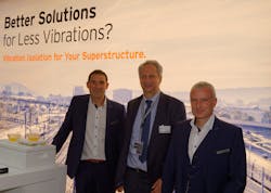 Erich Wipfler (voestalpine Weichensysteme), Stefan Potocan and Jürgen Rainalter (Getzner) gave at the InnoTrans an insight into the challenges facing the vibration protection in the Gotthard Base Tunnel. Erich Wipfler (voestalpine Weichensysteme), Stefan Potocan and Jürgen Rainalter (Getzner) gave at the InnoTrans an insight into the challenges facing the vibration protection in the Gotthard Base Tunnel.