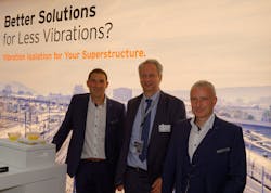 Erich Wipfler (voestalpine Weichensysteme), Stefan Potocan and J&uuml;rgen Rainalter (Getzner) gave at the InnoTrans an insight into the challenges facing the vibration protection in the Gotthard Base Tunnel.
