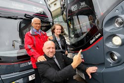 Driver Nigel Matthews with 'Carol Ann', his father-in-law and his daughter. Driver Nigel Matthews with 'Carol Ann', his father-in-law and his daughter.