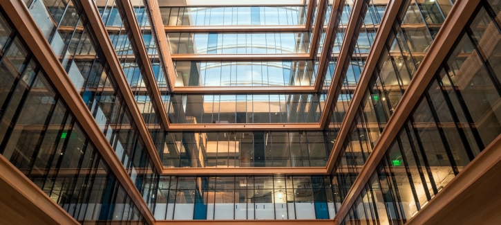 The spacious and soaring atrium lobby at the Bay Area Metro Center, MTC's new home in San Francisco's Rincon Hill neighbhorhood, makes a fitting locale for the event to honor the Awards of Excellence winners.