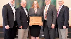 The award was accepted by, from left to right in the photo: ITD Controller Dave Tolman, Idaho Transportation Board member Jim Coleman, ITD GARVEE Manager Amy Schroeder, Dave Butzier of AECOM and Connecting Idaho Partners, and ITD Chief Operations Officer Jim Carpenter.