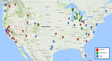 There are 77 total ballot measures in 2016. Red - Sales Tax, Green - Property Tax, Blue - Other.