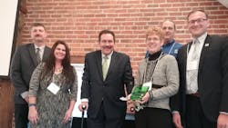 Members of Metro's Green Team pose for a photo with Hamilton County Commissioner Todd Portune (Center) after receiving the '2016 Recycle at Work Program' award (L-R): Facilities Manager Paul Williams, Buyer Lyndi Whiteker, Outreach & Sustainability Manager Kim Lahman, Facility Maintenance Supervisor Bill Haley and Service Analyst John Gardocki. Members of Metro's Green Team pose for a photo with Hamilton County Commissioner Todd Portune (Center) after receiving the '2016 Recycle at Work Program' award (L-R): Facilities Manager Paul Williams, Buyer Lyndi Whiteker, Outreach & Sustainability Manager Kim Lahman, Facility Maintenance Supervisor Bill Haley and Service Analyst John Gardocki.