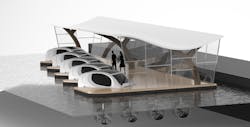 The SeaBubbles have the ability to be charged up while being docked with solar panels as well as with the use of marine turbines. The SeaBubbles have the ability to be charged up while being docked with solar panels as well as with the use of marine turbines.