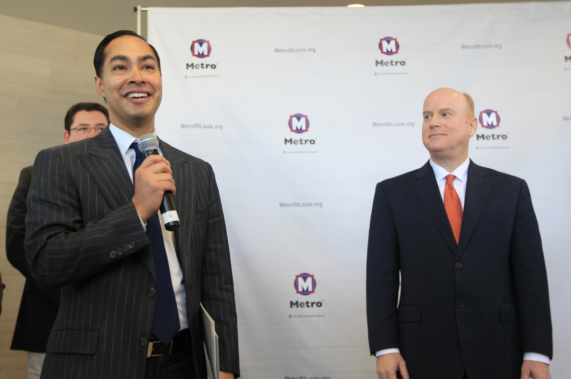 Juli&aacute;n Castro, Secretary of the U.S. Department of Housing and Urban Development, and Bi-State Development President and CEO John Nation.
