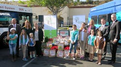 Photo (L to R): Back Row – MTS Bus Chief Operating Officer Bill Spraul; CEO of Girl Scouts San Diego Carol Dedrich; Manager of External Communications and Community Relations for Albertsons, Vons and Pavilions Jenna Watkinson; NCTD Manager of Marketing & Communications Kimy Wall; Armed Service YMCA Executive Director Tim Ney; Jacobs & Cushman San Diego Food Bank President & CEO Jim Floros. Front Row – San Diego Girl Scouts. Photo (L to R): Back Row – MTS Bus Chief Operating Officer Bill Spraul; CEO of Girl Scouts San Diego Carol Dedrich; Manager of External Communications and Community Relations for Albertsons, Vons and Pavilions Jenna Watkinson; NCTD Manager of Marketing & Communications Kimy Wall; Armed Service YMCA Executive Director Tim Ney; Jacobs & Cushman San Diego Food Bank President & CEO Jim Floros. Front Row – San Diego Girl Scouts.
