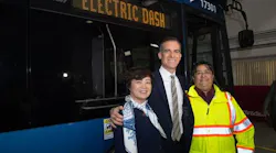 BYD America President Stella Li joins Los Angeles Mayor Eric Garcetti at the Launch of BYD Electric Buses Along LADOT’s DASH Lines.
