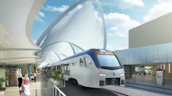 Design rendering by HKS Inc. of TEX Rail Station to be constructed at Dallas Fort Worth International Airport.