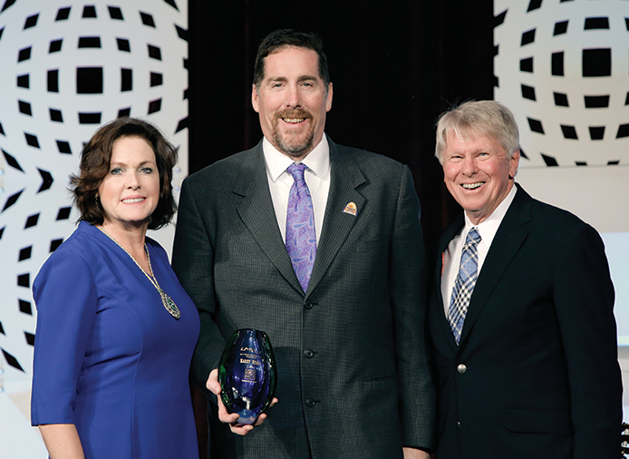 Pat Ziska, MCI New Coach sales vice president joins Dan Martin, president of Karst Stage, and Dale Krapf, chairman of UMA and chairman of Krapf Bus Companies, West Chester, Pennsylvania.