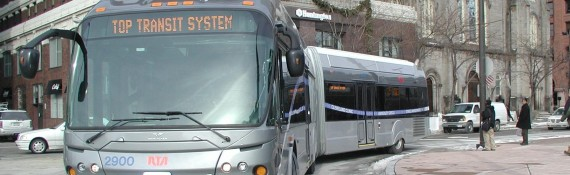 HealthLine BRT bus turning.